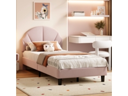 Cama Infantil 90 X 200 Cm, Cama De Solteiro, Cabeceira Ajustável Em Altura Estrutura De Ripas Rosa Veludo Rosahqnda