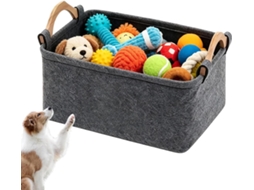 Caixa de Brinquedos para Cães Cesta Dobrável Feltro com Design Fofo e Alça Madeira, Ideal CHABERLU