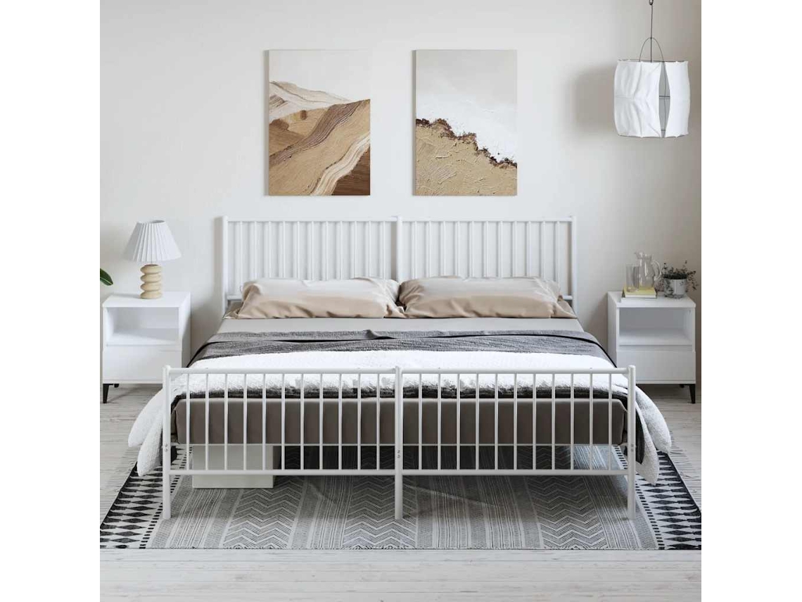 Estrutura De Cama Com Cabeceira E Pés 183x213 Cm Metal Branco