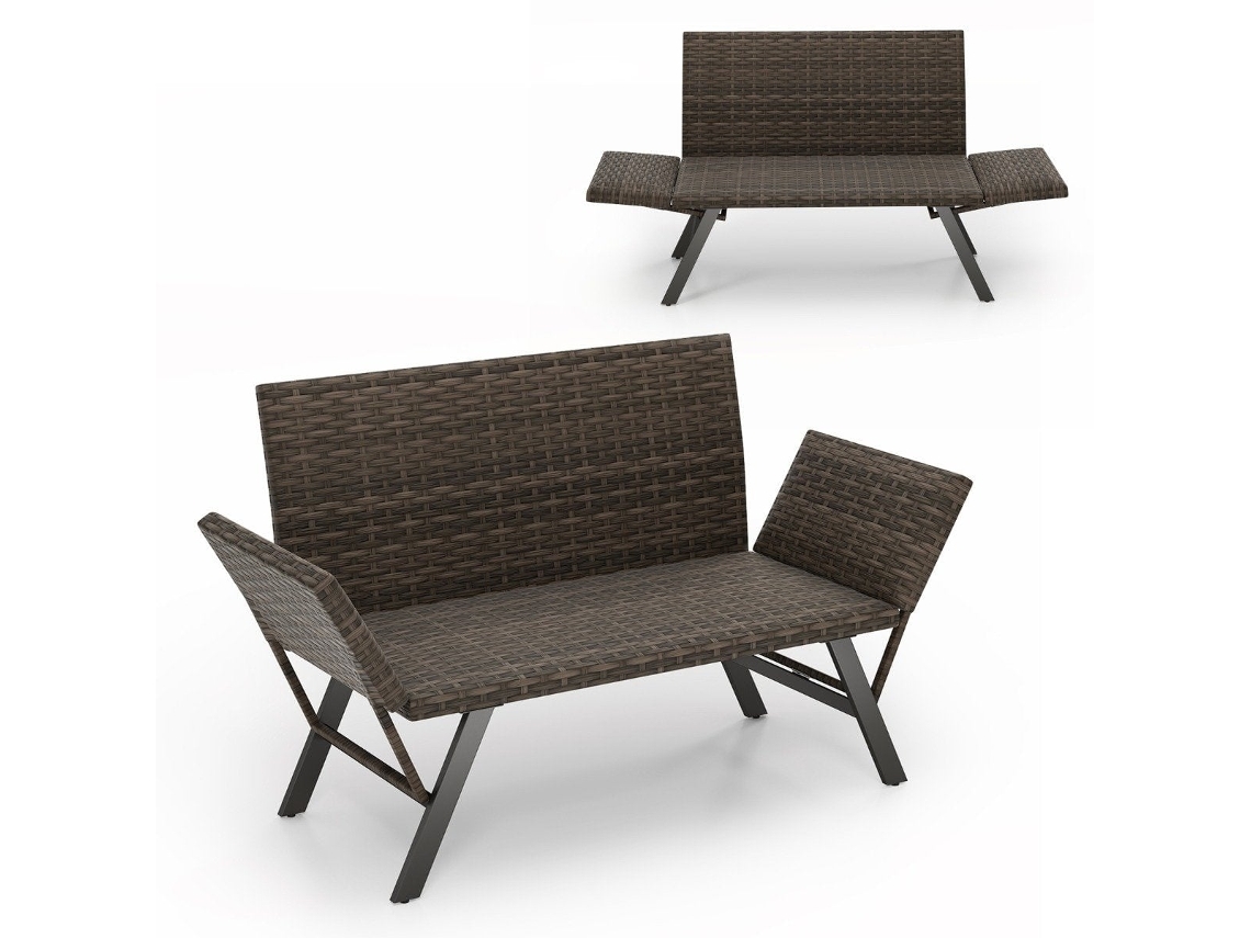 Sofá cama exterior polirattan com braços ajustáveis 59 x 178/163 x 89 cm cinza NORTHIX