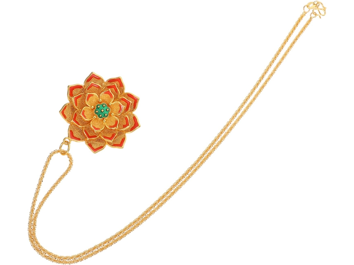 Colar Ciieeo Vintage Com Pingente De Flor Em Latão Esmaltado Dourado, Com Filigrana Artesanal.