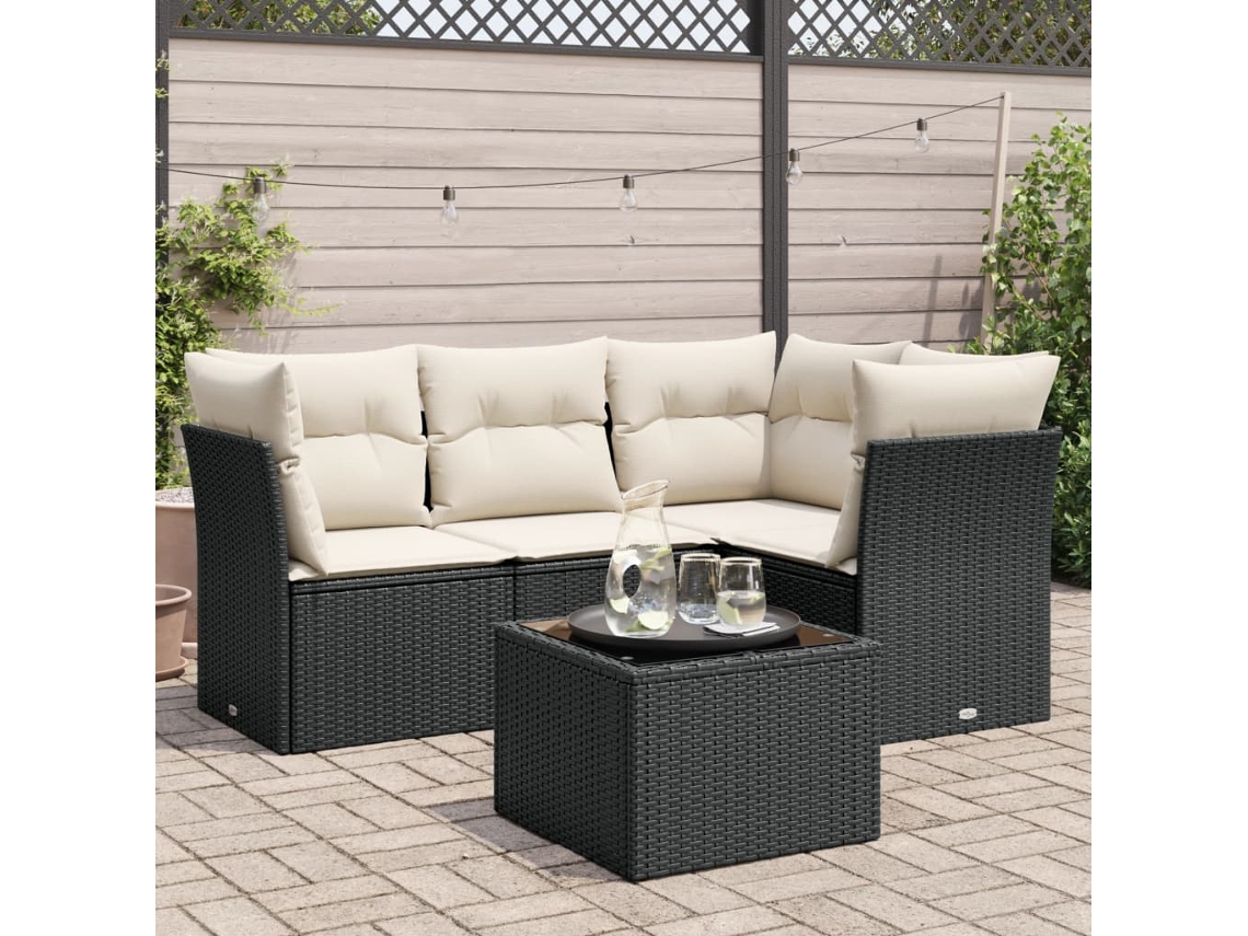 5 Pcs Conjunto Sofás De Jardim Com Almofadões Vime Pe Preto Dkd Home Decor
