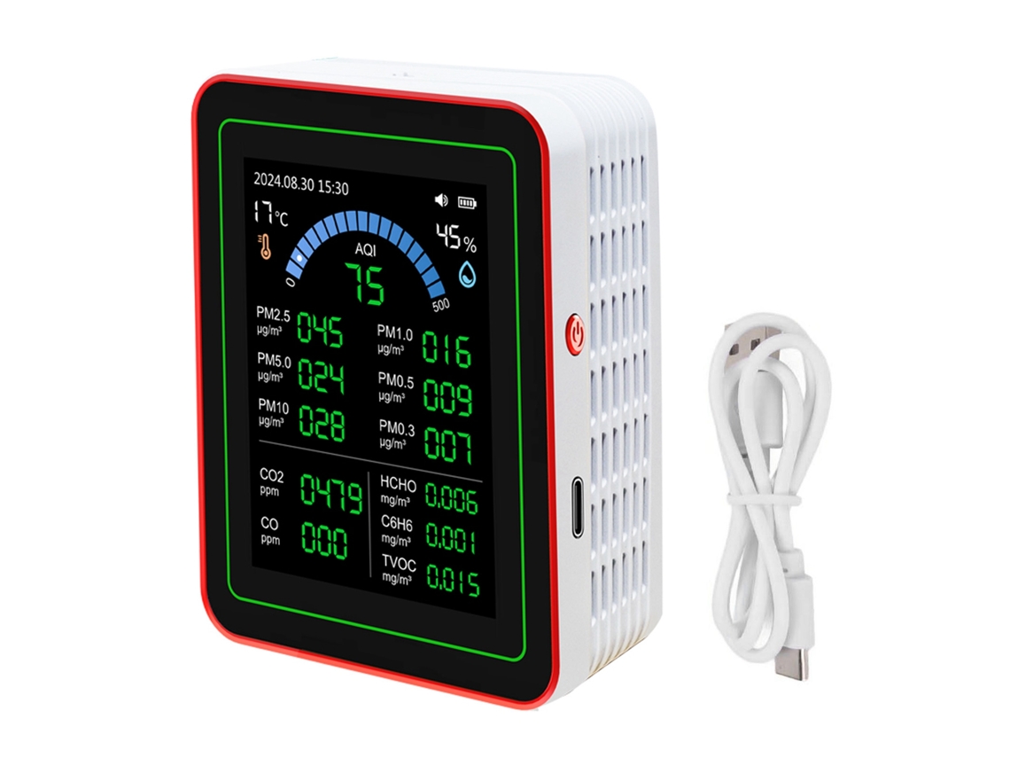 Medidor de Qualidade do Ar 18 em 1 Co2 Tvoc Hcho Pm2.5 Pm10 Temp Umidade Portátil | S/MARCA