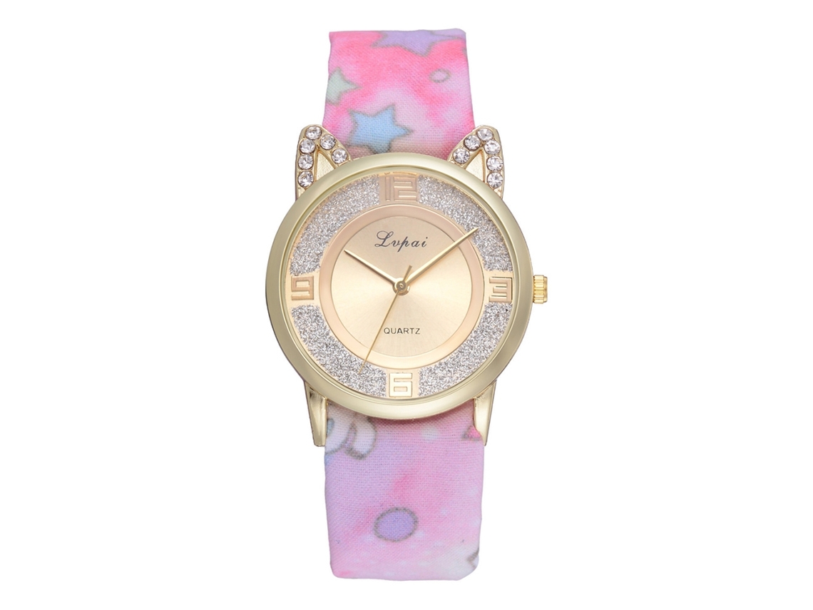 Lvpai Relógio de Pulso Feminino de Quartzo com Pulseira de Tecido Rosa Casual Elegante