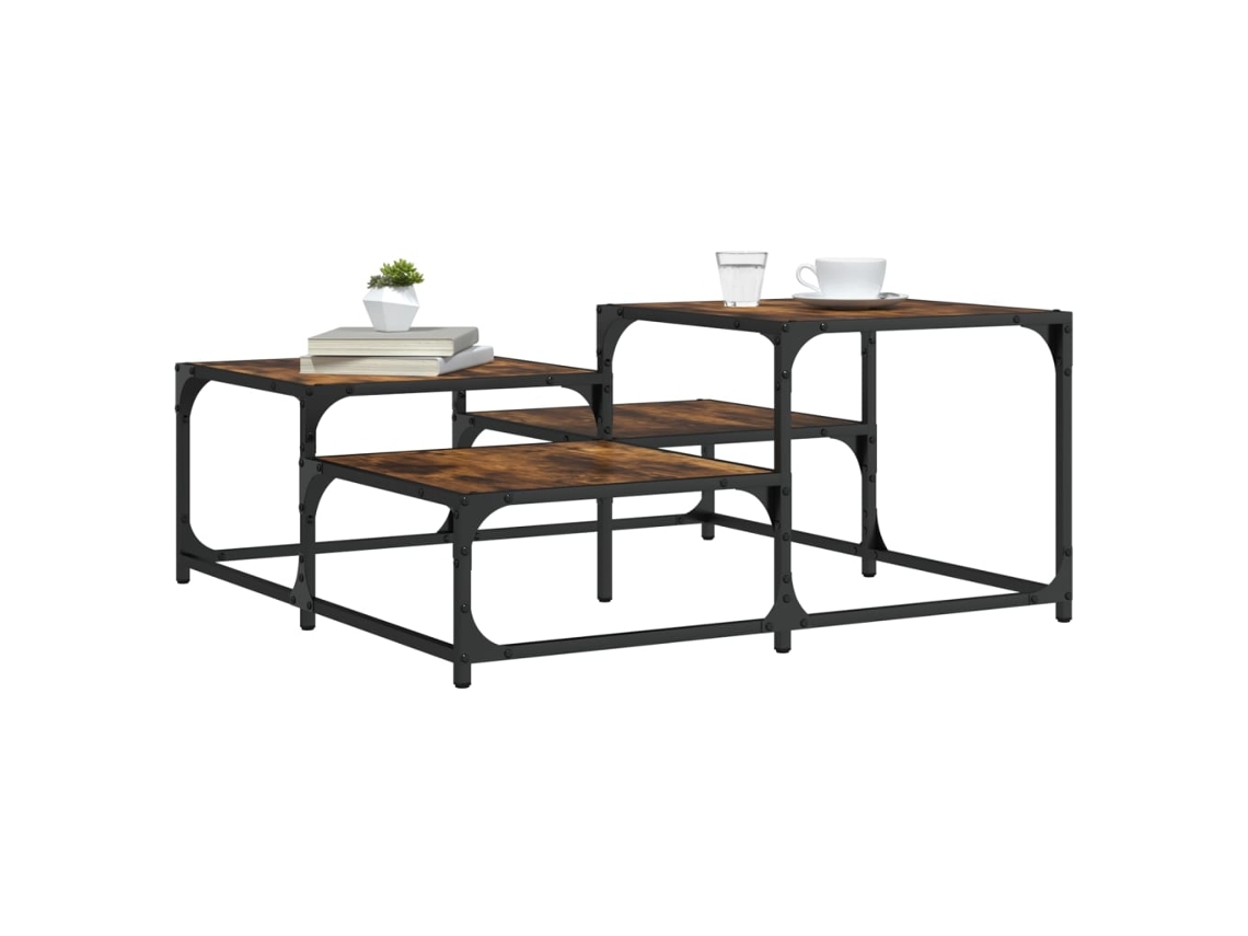 Mesa de Apoio HARLANV1 com tampo em Madeira Carvalho Fumado 87,5x87,5x40cm
