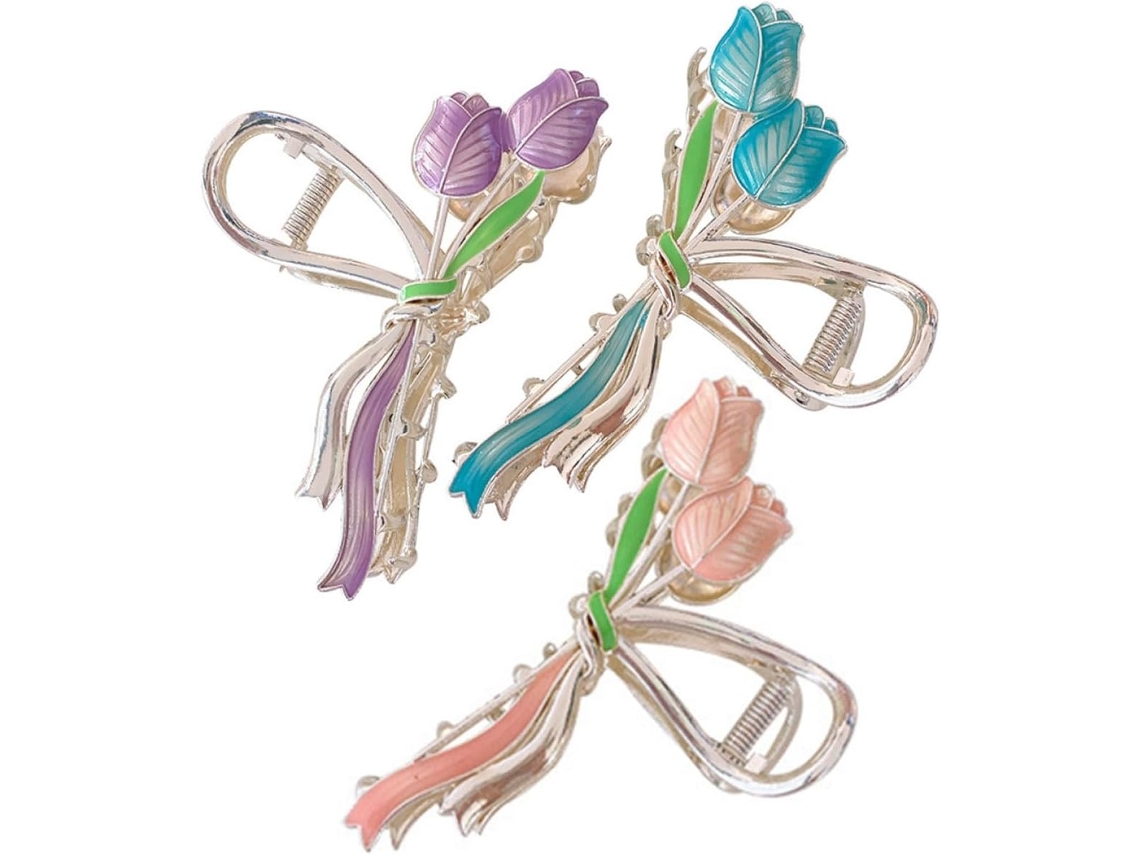Conjunto De 3 Presilhas De Cabelo Em Formato De Tulipa, Com Garras, Para Cabelos Grossos E Finos.