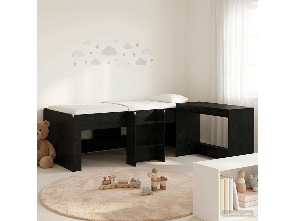 Vidaxl Estrutura De Cama Com Mesa 2 Unid. Carvalho Preto