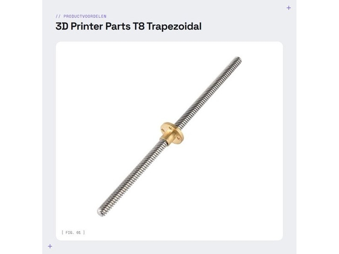 Pino De Guia Trapezoidal 300 Mm - T8 Rosca - Aço Inoxidável - Resistente À Corrosão - Fácil De Instalar - Durável - Chave De Rosca
