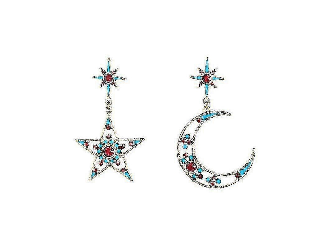 Brincos Assimétricos Estrela E Lua, Gota De Óleo, Pedras, Natal