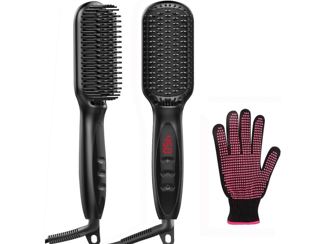 Cepillo-prancha De Cabelo 2 Em 1 Com Íons Negativos Antioxidantes Aquecimento Rápido 30s Ajustável 250-450°f