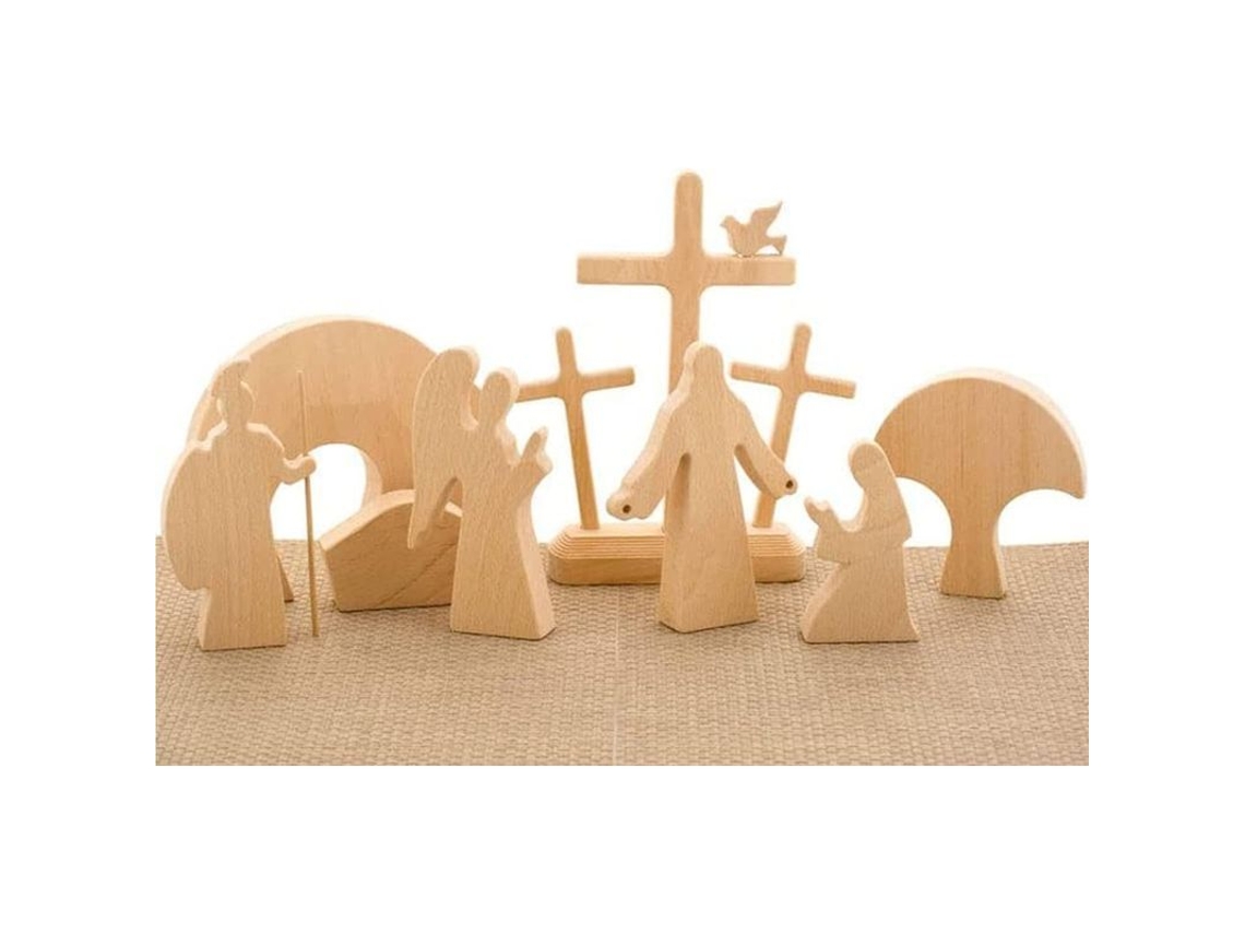 Decoração de Cena de Páscoa Nova Line em Madeira com Nascimento de Jesus