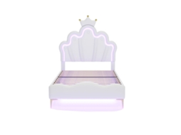 Cama Infantil, Forma De Coroa, Luzes Led Ajustáveis, Branco, 90x200cm