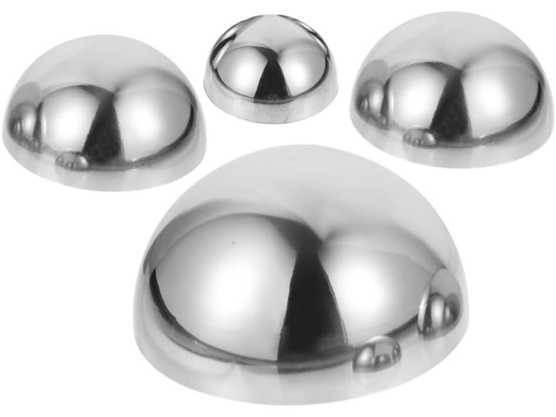 Kichouse Kit de 4 Esferas Decorativas de Aço Inoxidável para Jardim, Bolas Hemisféricas Refletoras, Polidas, Formato CHABERLU