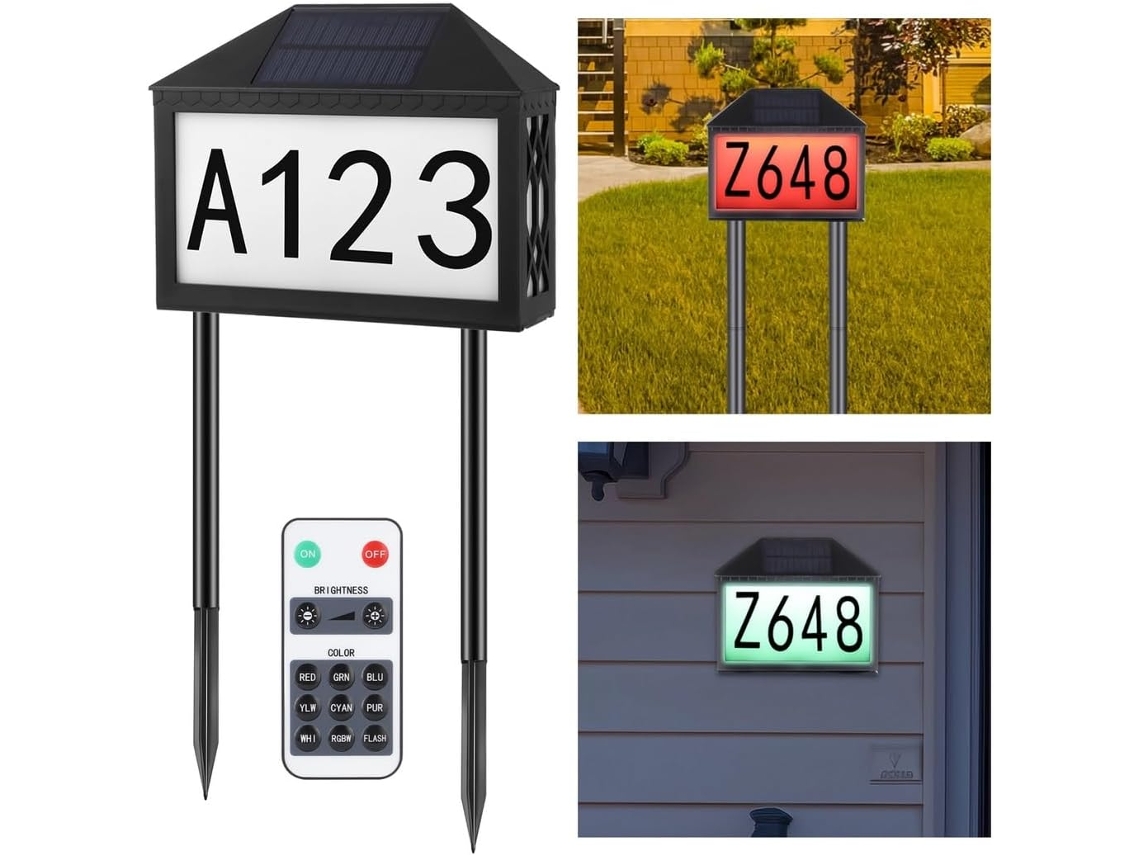 Placa De Endereço Solar Com 60 Adesivos Natal, Placa Colorida De Led Com Números Residenciais, Luminária Externa Movida