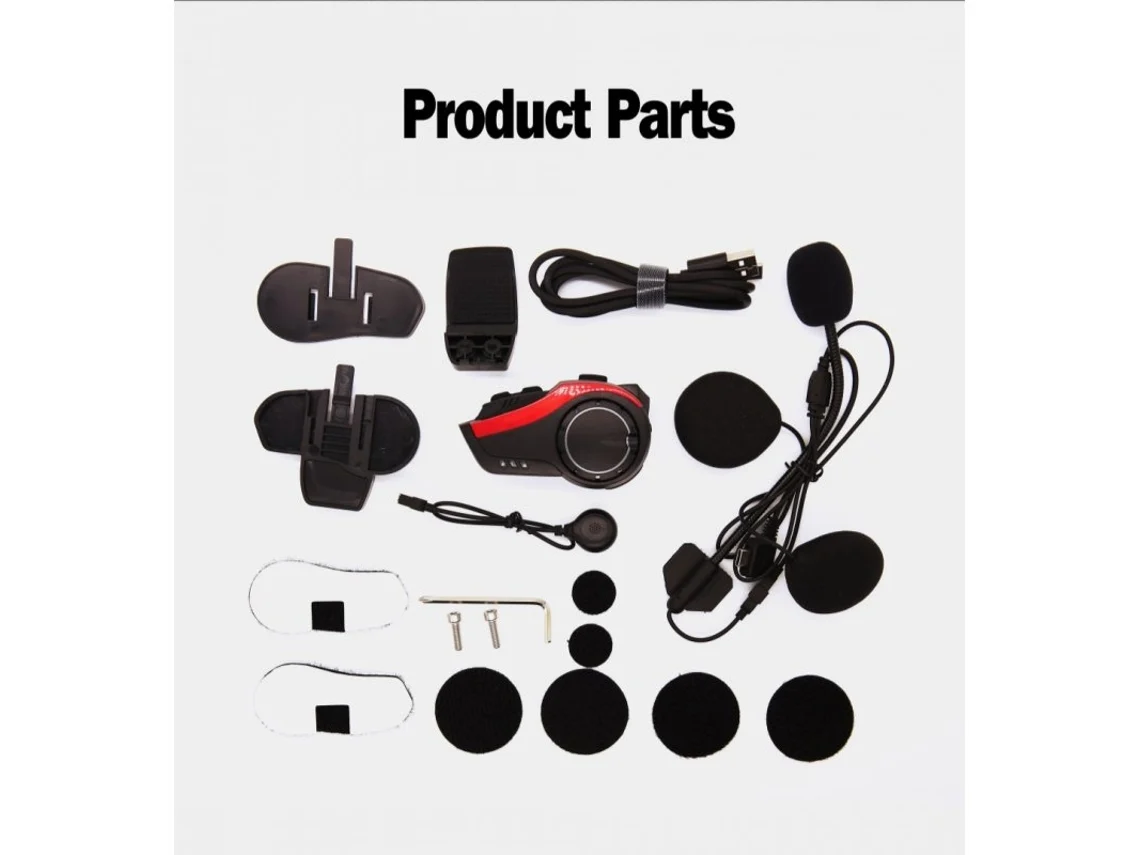Auriculares Bluetooth para Capacete de Ciclismo de Motocicleta 2000M 6 Pilotos Interfone Recarregável 5.0 Vermelho