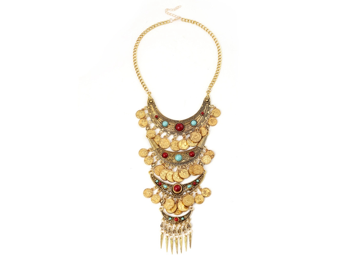 Colar Clavícula Multicamadas Com Tassel De Moedas