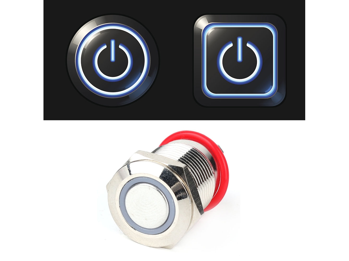 Interruptor De Botão Metálico Laxiscreed Com Led, Auto-reset, Ideal Para Instalações Eletrónicas