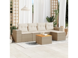 Vidaxl 6 Pcs Conjunto De Sofás P/ Jardim Com Almofadões Vime Pe Bege