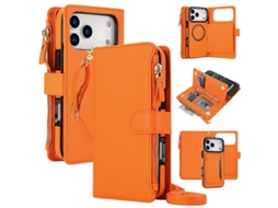 Capa Para Iphone 17 Pro Max Carteira Crossbody Zíper Laranja Czhhmart