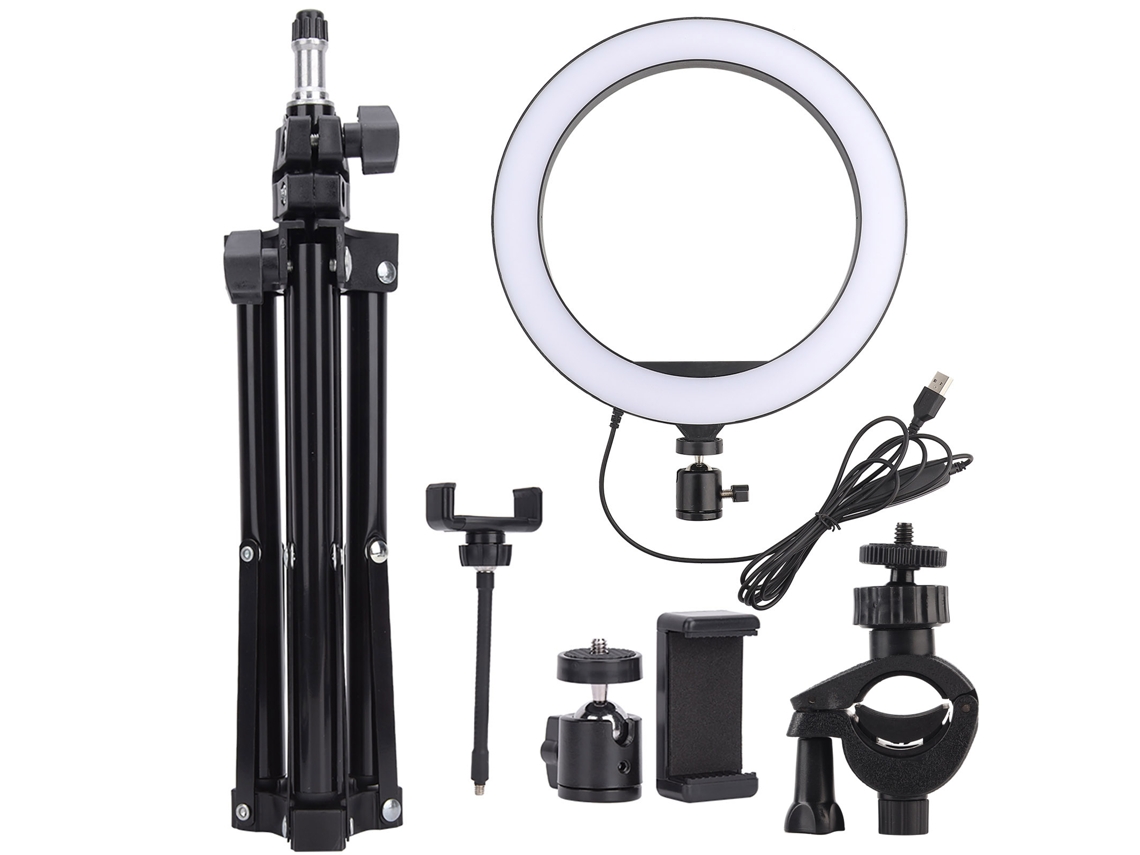 10in Led Ring Light Dimmable Usb Port Photography Lamp With Phone Clip Foldable Tripod 3 Lighting Colors LAXISCREED