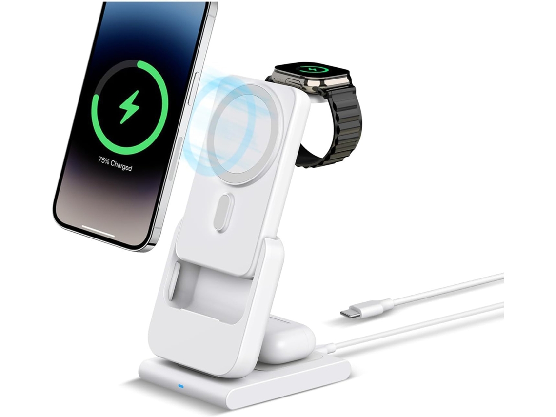 Estação De Carregamento 3 Em 1 Da Apple, Banco De Energia Removível De 10.000 Mah, Dobrável Branco SUNNY SPACES