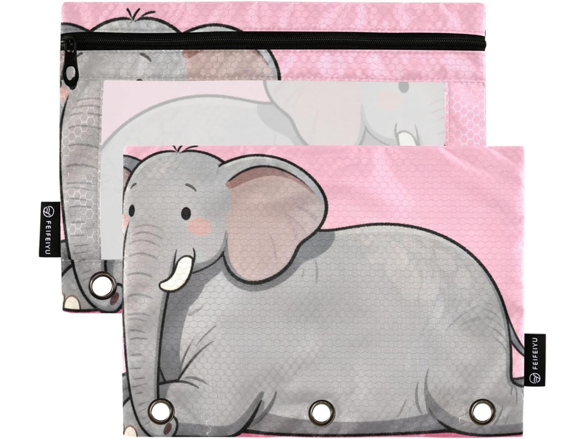 Pasta Plástica Rosa Com Estampa De Elefante, Janela Transparente E Fechamento Com Zíper Estojo Multicolorido Fichário De