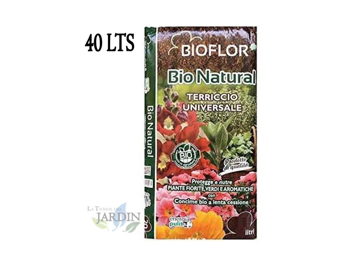 Sustrato Universal Turba Bioflor 40 Litros, Tierra Vegetal Con Nutrientes Para Mantenimiento De Plantas Y Árboles