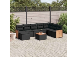 Vidaxl 9 Pcs Conjunto De Sofás P/ Jardim C/ Almofadões Vime Pe Preto