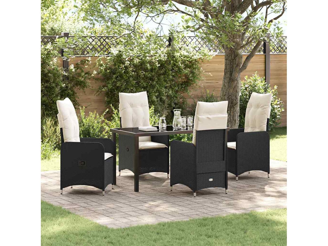 Vidaxl Conjunto De Jantar Para Jardim 5 Unid. Preto Vime Pe