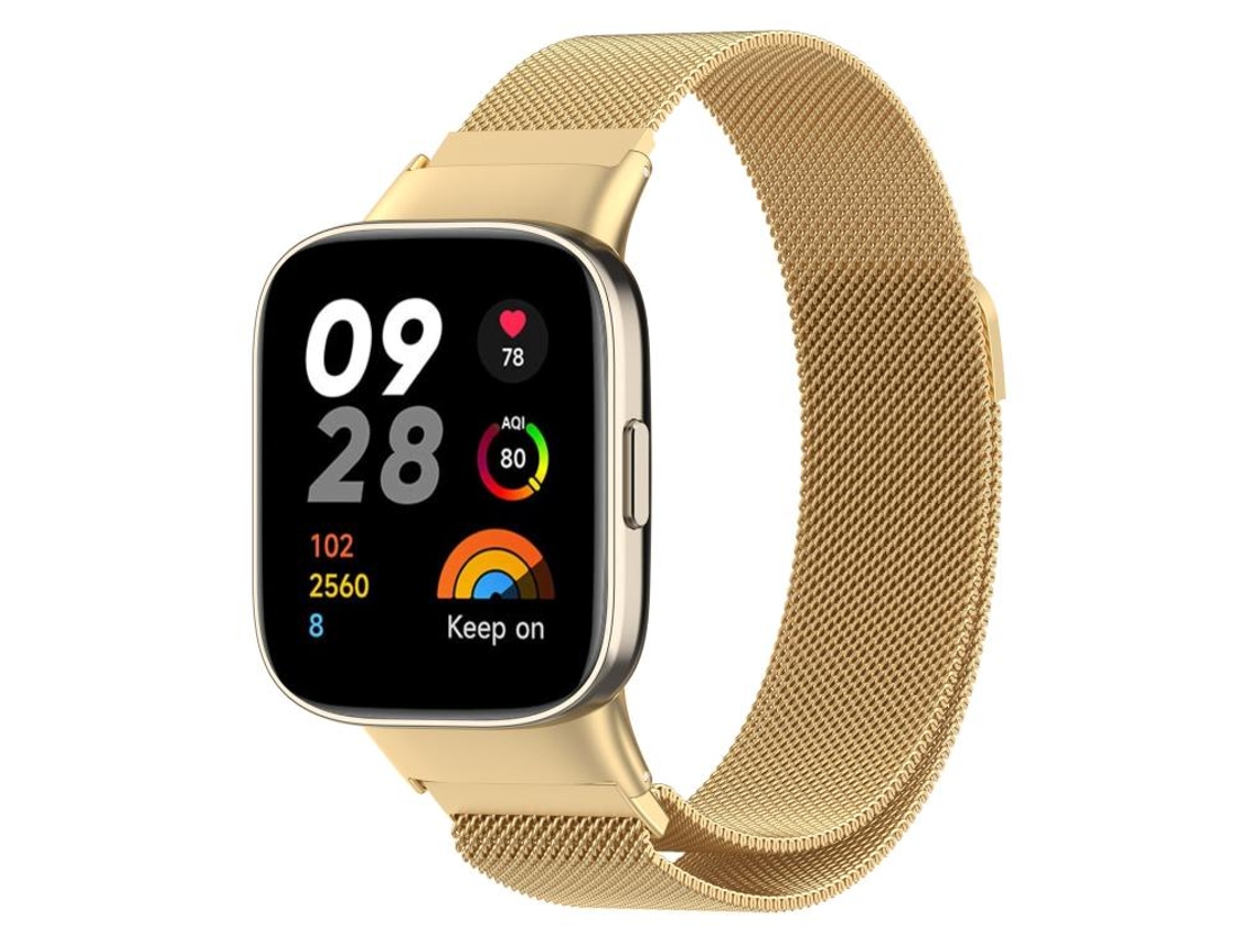 Bracelete Para Redmi Watch 3 - Milan Magnética - Malha De Aço Dourada