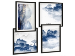 Composição De Quadros Paisagens Flores Água Tranquilidade Espelharte (4 Peças)