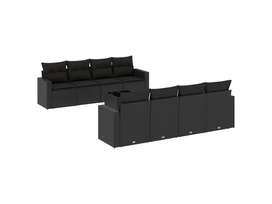 Conjunto de 9 Sofás para Jardim com Almofadões Vime Pe Preto MAISON EXCLUSIVE (9 pcs)