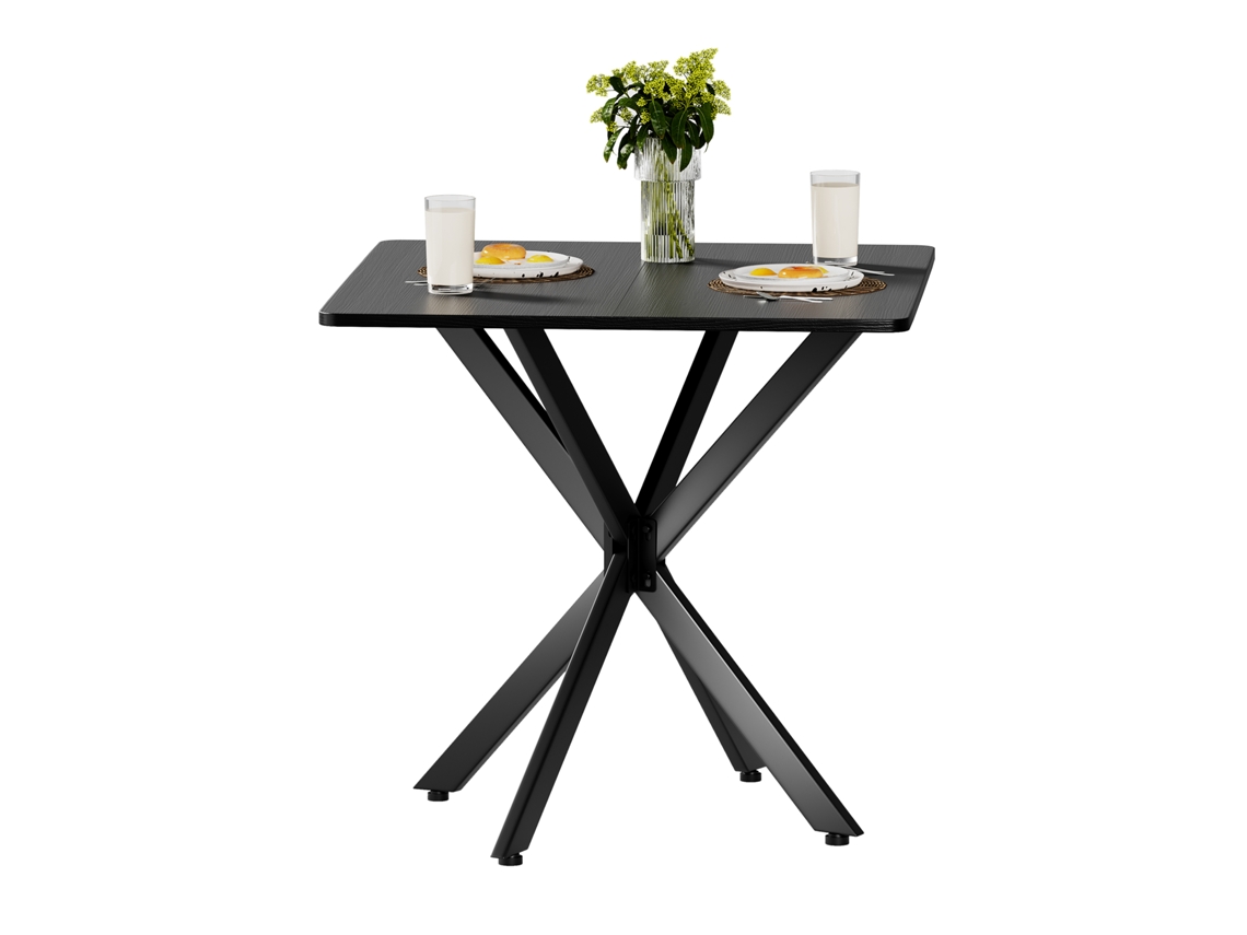 Mesa Lateral Quadrada Preta Fosca Estrutura X Metal 80x80x75cm