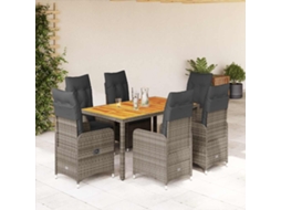 Vidaxl 7 Pcs Conjunto Bistrô De Jardim C/ Almofadões Vime Pe Cinza