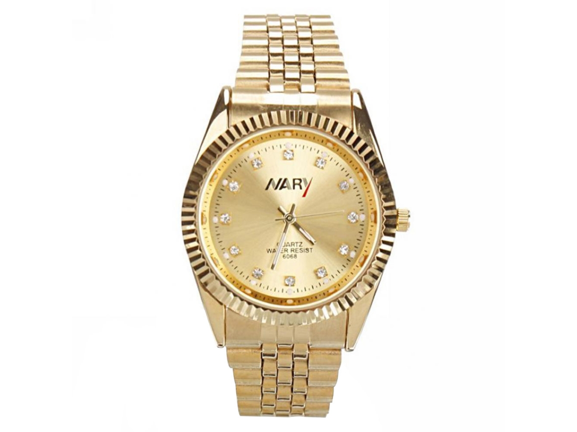 Relógio de pulso masculino Nary à prova d'água com mecanismo de quartzo e pulseira de aço (dourado)