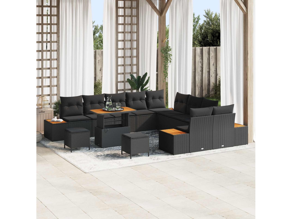 Vidaxl Conjunto De Sofá De Jardim Com Almofada 13 Pcs Preto