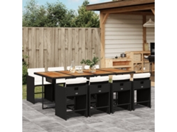 Vidaxl 9 Pcs Conjunto De Jantar P/ Jardim C/ Almofadões Vime Pe Preto
