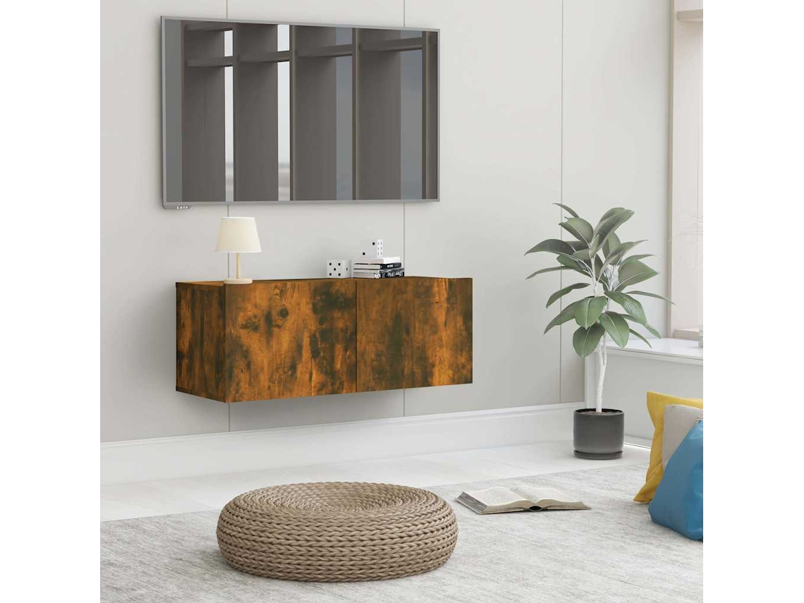 Vidaxl Móvel P/ Tv 80x30x30cm Madeira Processada Cor Carvalho Fumado