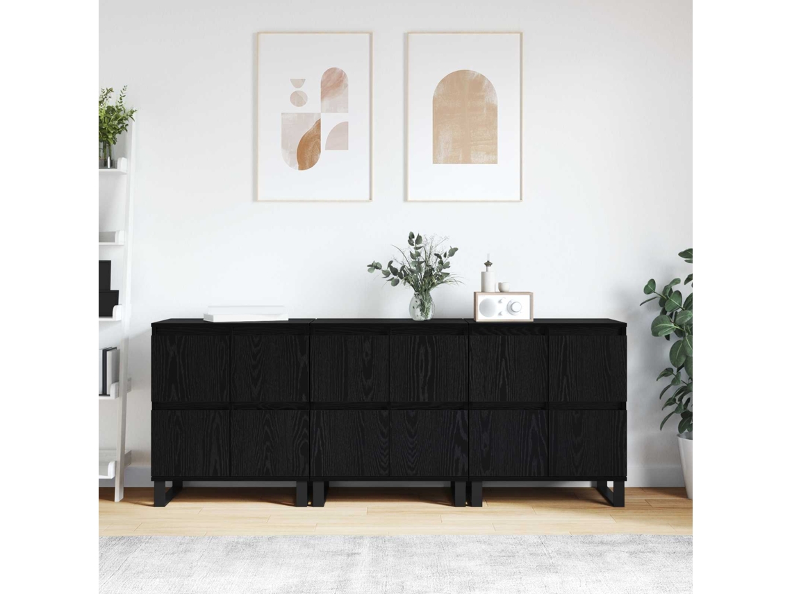Vidaxl Buffet 3 Pcs Carvalho Preto 60 X 35 X 70 Cm