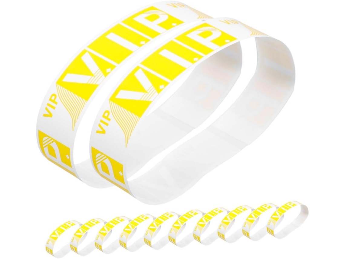 Pulseiras de papel Eringogo (100 unidades) para eventos, pulseiras VIP para eventos, papel sintético amarelo.