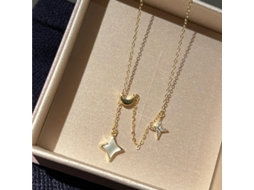 Noite Estrelada e Noite de Luar ~ Colar com Pingente de Estrela e Lua em Concha Branca e Borla, em Prata de Lei S925, Estilo Elegante MDUG (dourado)