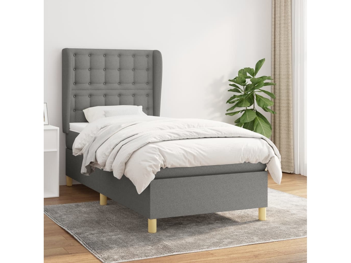 Cama Com Molas/colchão 100x200 Cm Tecido Cinza-escuro