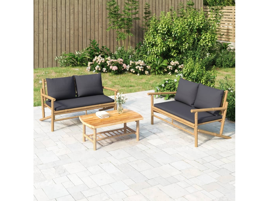 Vidaxl Banco De Jardim Bambu Com Almofadões Cinzento-escuro