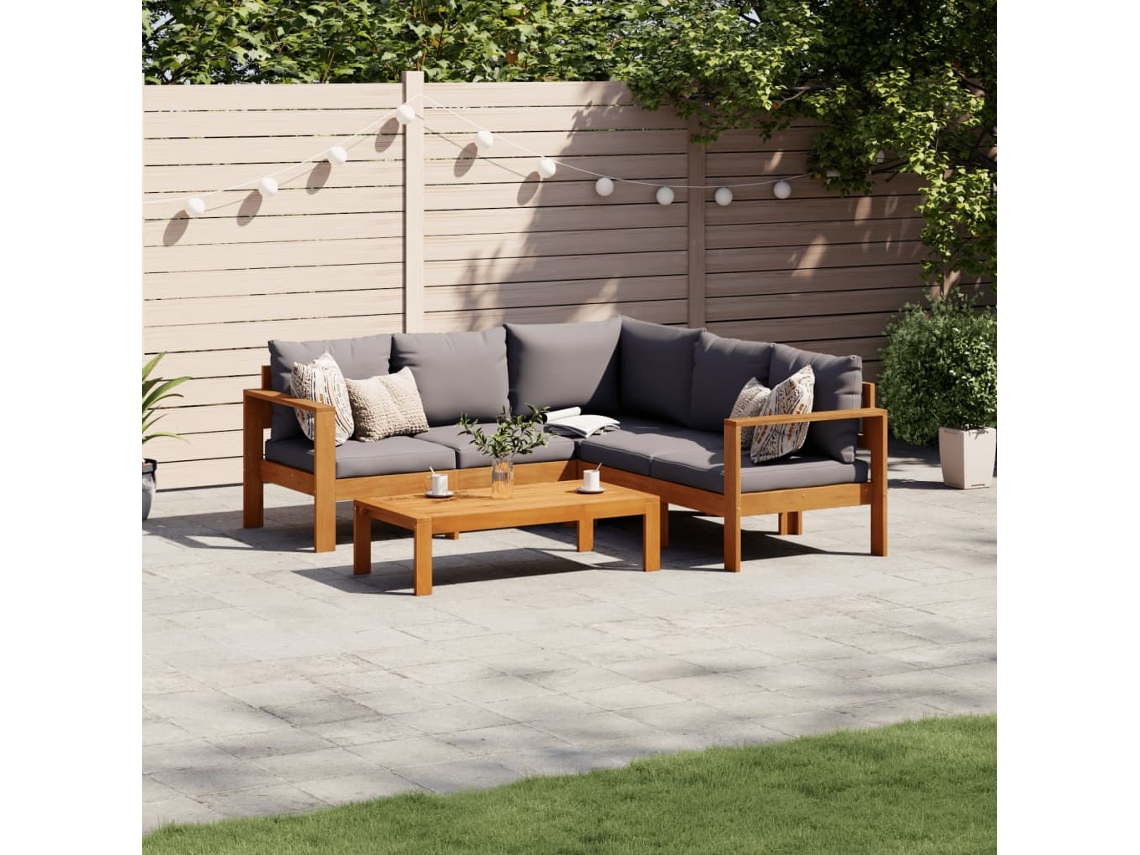 4 Pcs Conjunto De Sofás De Jardim Com Almofadões Acácia Maciça Dkd Home Decor