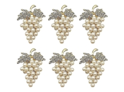 Conjunto de 6 anéis de guardanapo uvas, com diamantes e pérolas | S/MARCA