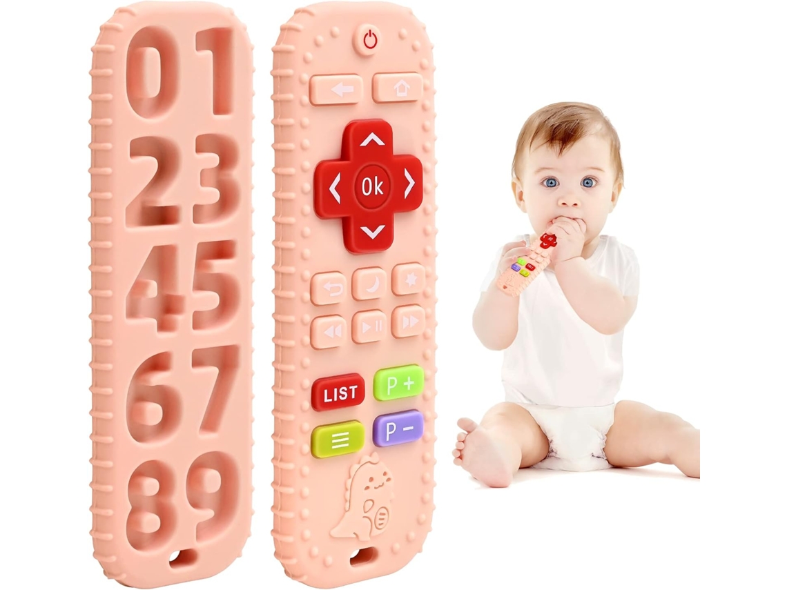 Mordedor de Silicone de Controle Remoto para Bebês de 3 a 12 Meses, Alivia o Desconforto da Dentição,rosa GERTIZ