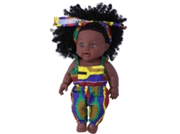 Primerox boneca Reborn Bebê Africana Menina Preta Pele Negra Cabelo Cacheado Vinil 30cm Brinquedo