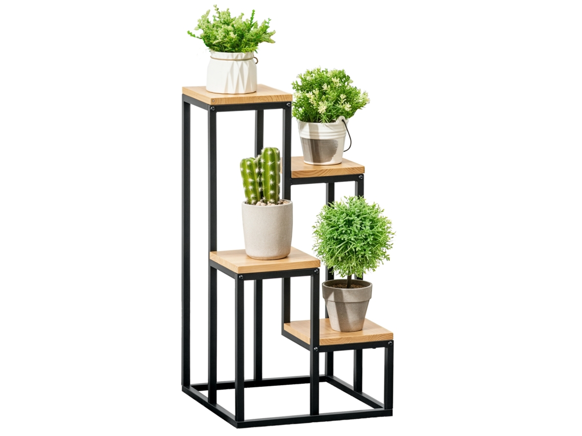 Estante para plantas 4 níveis em metal e madeira para interiores e exteriores 34x34x66cm BTFORUS