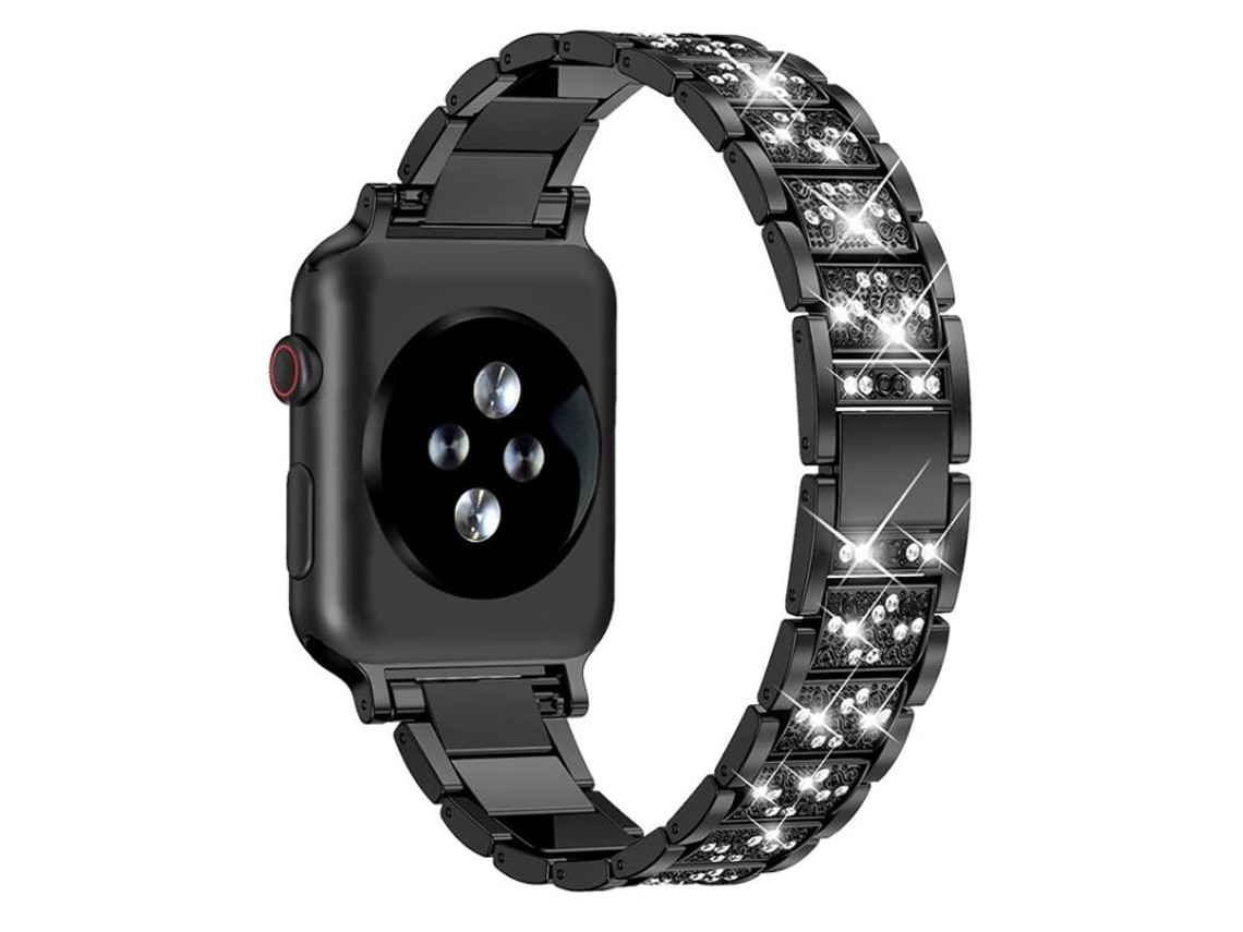 Bracelete Para Apple Watch 46/49/45/44mm - Aço Inoxidável Com Joias De Diamante Preto