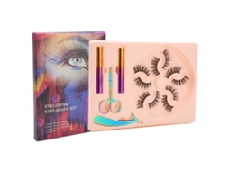 Kit De Cílios Magnéticos Com Eyeliner 5 Pares 3d Falsos Reutilizáveis À Prova D'água Sem Cola